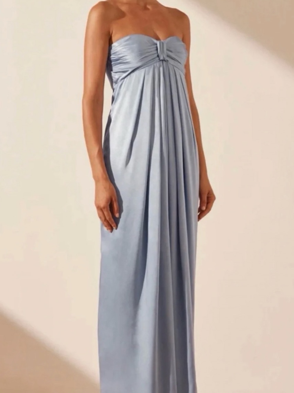 Shona Joy Strapless Pleated Maxi Dress in Light Blue
